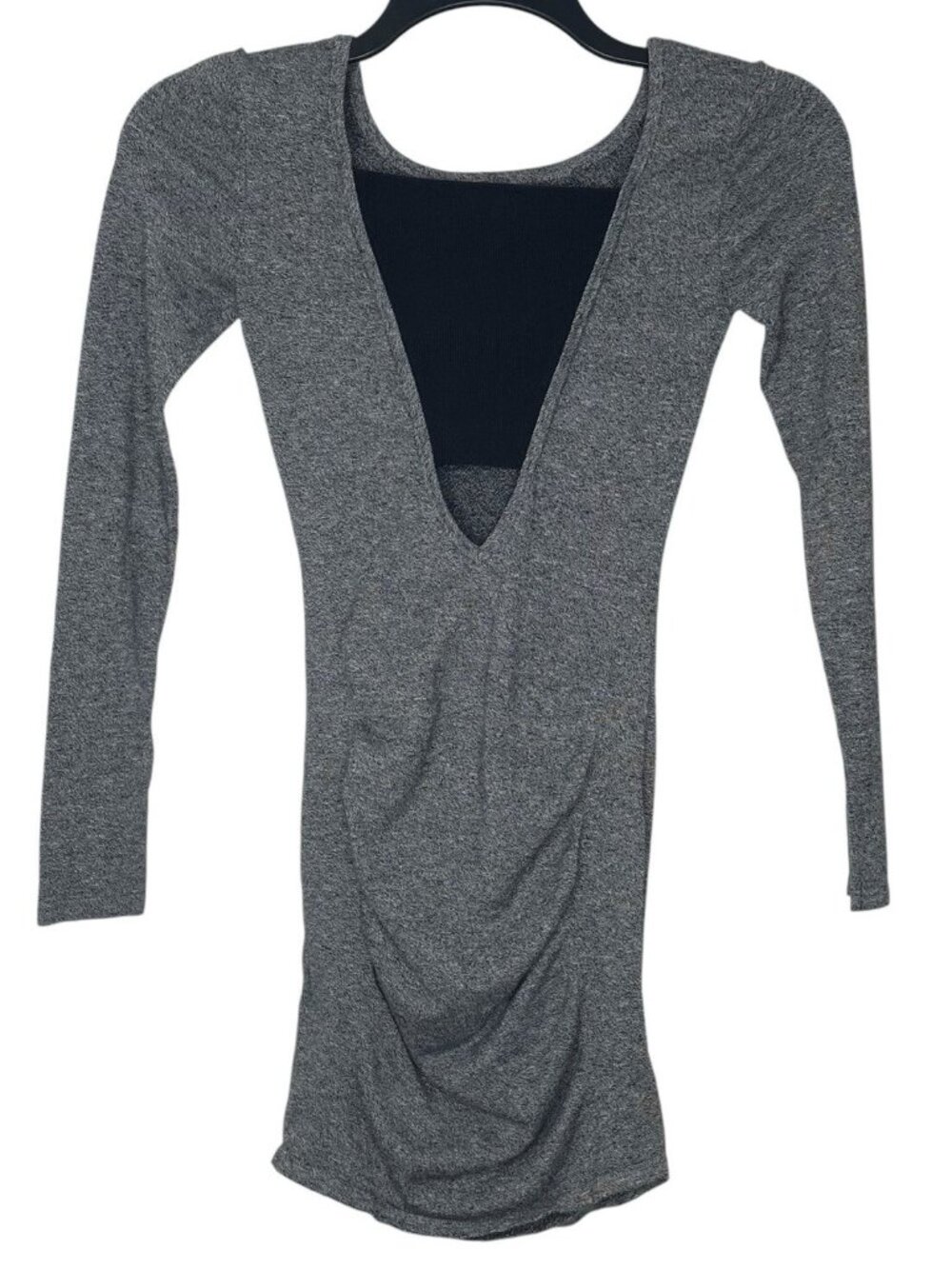 Express Womens Dress XS Bodycon Ruched Long Sleeve Marled Gray Stretch - Picture 3 of 7